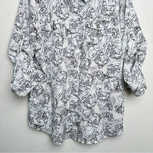 Karl Lagerfeld Womens Size Large Paris Whimsical  Roll Sleeve Blouse - Picture 6 of 15